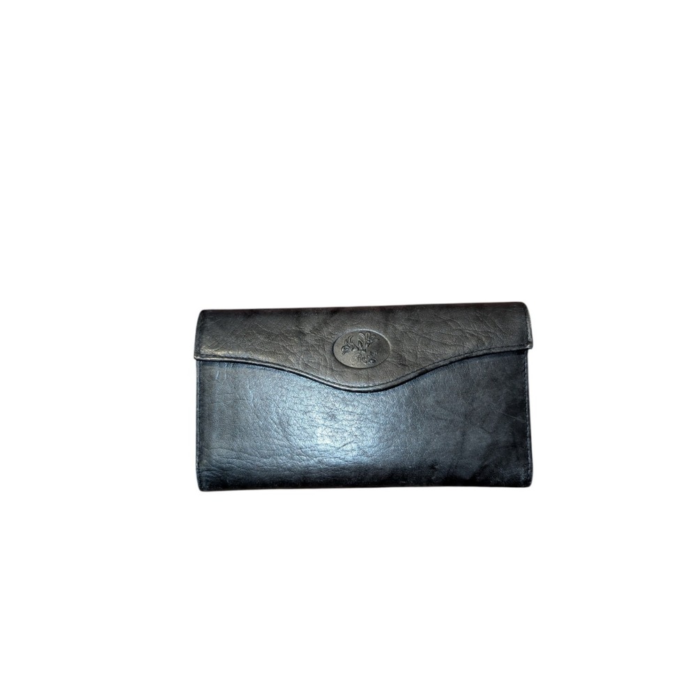 Buxton Womens Black Long Leather Bifold Organizer Wallet Floral Change Purse‎